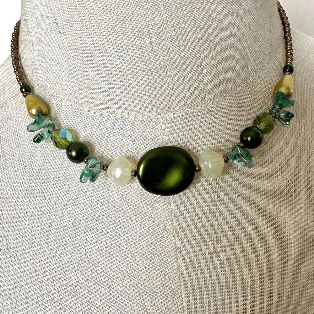 Green and blue beaded necklace